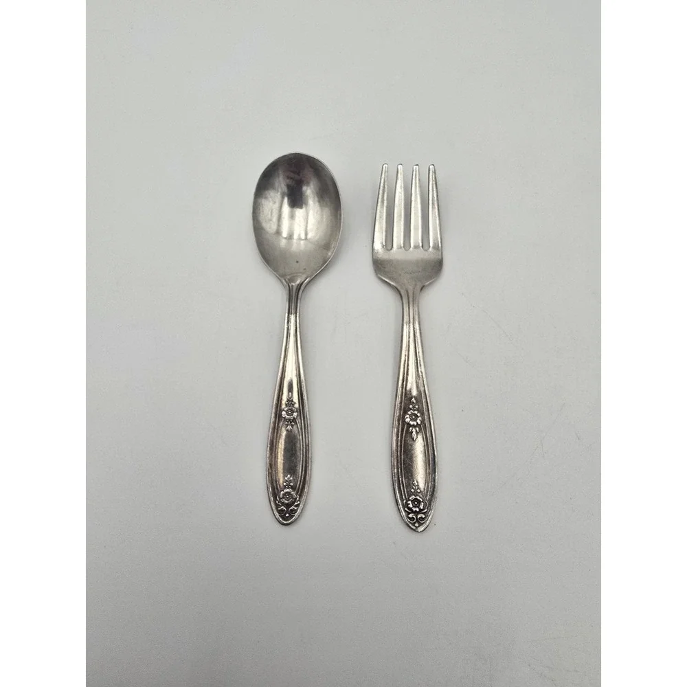 Vintage Oneida Belford Silverplate Baby Spoon Fork Child Utensils Silver Plate